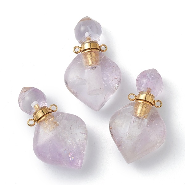 PandaHall Natural Amethyst Pendants, with Golden Brass Findings, Openable Perfume Bottle, 37x21x11mm, Hole: 1.5mm Amethyst Bottle