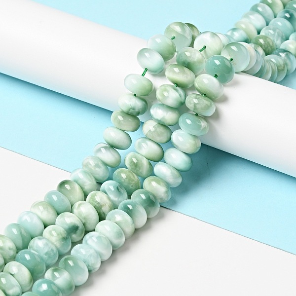 

PandaHall Natural Glass Beads Strands, Grade AB+, Rondelle, Aqua Blue, 8~8.5x3.5~5mm, Hole: 1mm, about 81~82pcs/strand, 15.5~15.7''..., Cyan