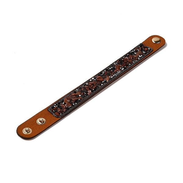 

PandaHall Faux Suede Snap Cord Bracelet, Natural Mahogany Obsidian & Shell Chips Beaded Wristband for Men Women, 8-5/8 inch(22cm) Mahogany..., Brown