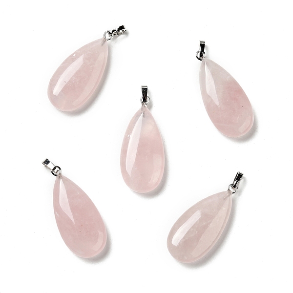 

PandaHall Natural Rose Quartz Pendants, with Platinum Tone Brass Findings, Teardrop, 33x15x7~7.5mm, Hole: 5x3.5mm Rose Quartz Teardrop