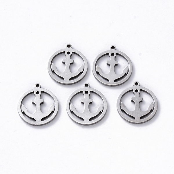 

PandaHall 304 Stainless Steel Pendants, Laser Cut, Round Ring with Anchor, Stainless Steel Color, 16x14x1mm, Hole: 1.2mm 304 Stainless Steel...