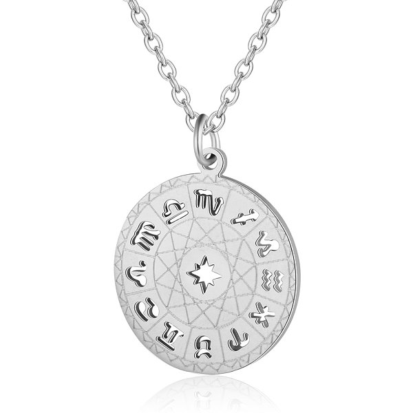 

PandaHall 201 Stainless Steel Pendant Necklaces, with Cable Chains, Flat Round with Constellations, Stainless Steel Color, 15.7 inch(40cm)...