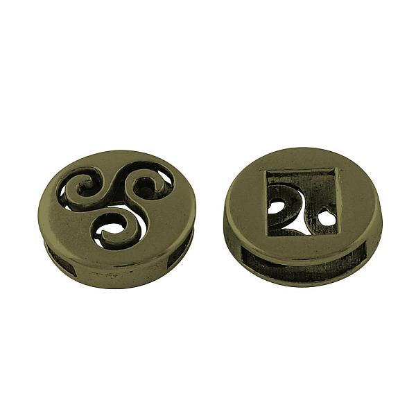 

PandaHall Flat Round Tibetan Style Alloy Slide Charms, Cadmium Free & Nickel Free & Lead Free, Antique Bronze, 17~18x5mm, Hole: 2x13mm...