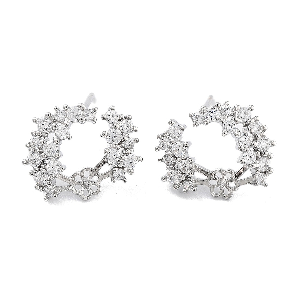 

PandaHall Rhodium Plated 925 Sterling Silver Micro Pave Cubic Zirconia Stud Earrings Findings, for Half Drilled Beads, with S925 Stamp, Real...