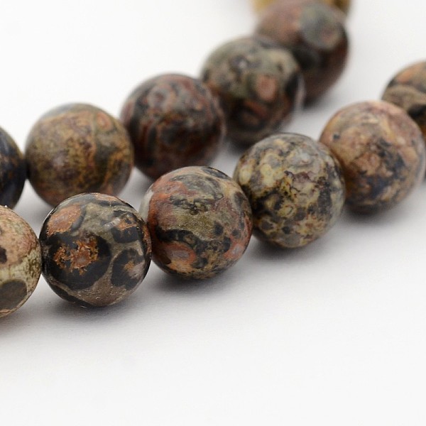 Natural Leopard Skin Jasper Round Bead Strands