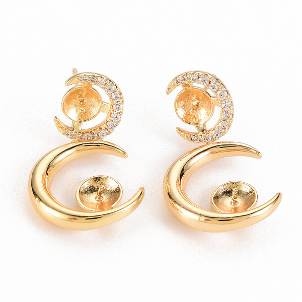 

PandaHall Brass Micro Pave Clear Cubic Zirconia Earring Findings, for Half Drilled Beads, Nickel Free, Moon, Real 18K Gold Plated...