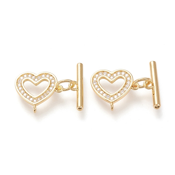 

PandaHall Brass Micro Pave Clear Cubic Zirconia Toggle Clasps, Long-Lasting Plated, Heart & Bar, Real 18K Gold Plated, Heart: 11.5x12.5x2mm...