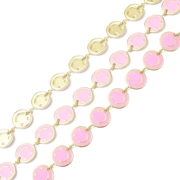 

PandaHall Brass & Enamel Link Chain, with Spool, Long-Lasting Plated, Flat Round with Smiling Face, Unwelded, Pink, 8x1mm, about 10.93 yards...