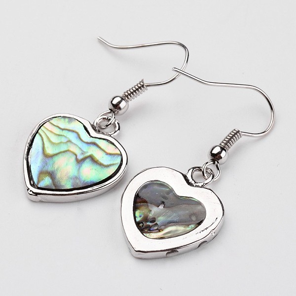 

PandaHall Heart Platinum Tone Brass Natural Paua Shell Dangle Earrings, 37mm, Pin: 0.8mm Shell