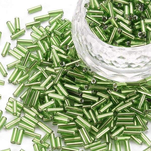 

PandaHall Plated Glass Bugle Beads, Metallic Colours, Lime, 6x2mm, Hole: 1mm, about 10000pcs/Pound Glass Green