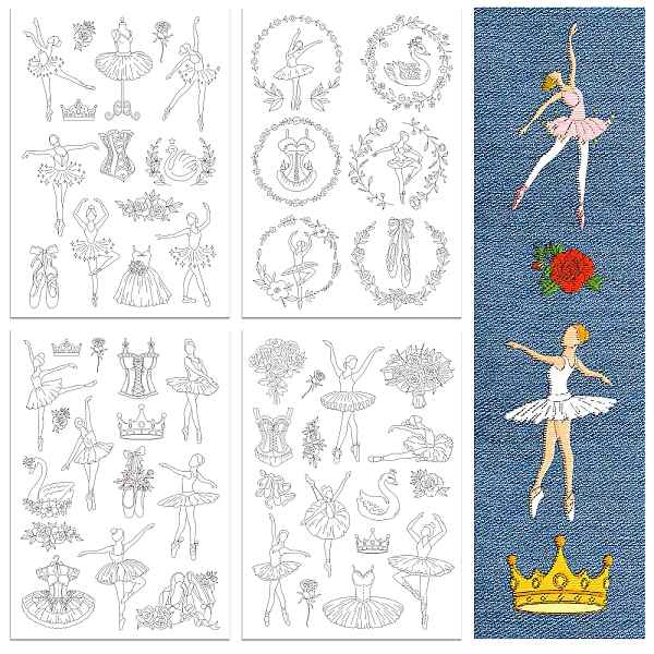 

PandaHall 4 Sheets 11.6x8.2 Inch Stick and Stitch Embroidery Patterns, Non-woven Fabrics Water Soluble Embroidery Stabilizers, Ballet...