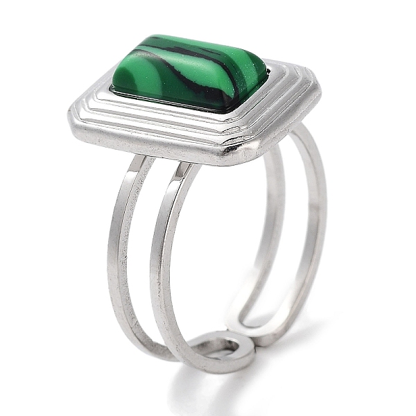 

PandaHall 304 Stainless Steel Ring, Adjustable Synthetic Malachite Rings, Rectangle, 12x16mm, Inner Diameter: Adjustable Malachite Rectangle