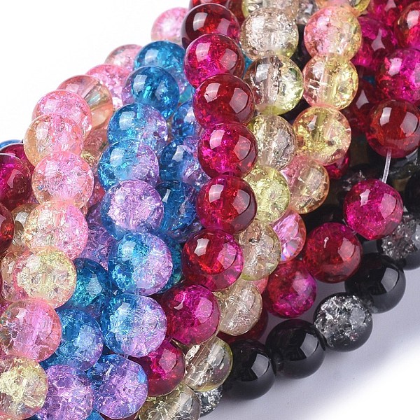 

PandaHall Two Tone Crackle Glass Beads, Round, Mixed Color, 8mm, Hole: 1.3~1.6mm Glass Round Multicolor