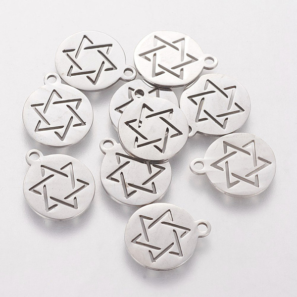 

PandaHall 201 Stainless Steel Charms, for Jewish, Flat Round with Star of David, Stainless Steel Color, 14x12mm 201 Stainless Steel Flat...