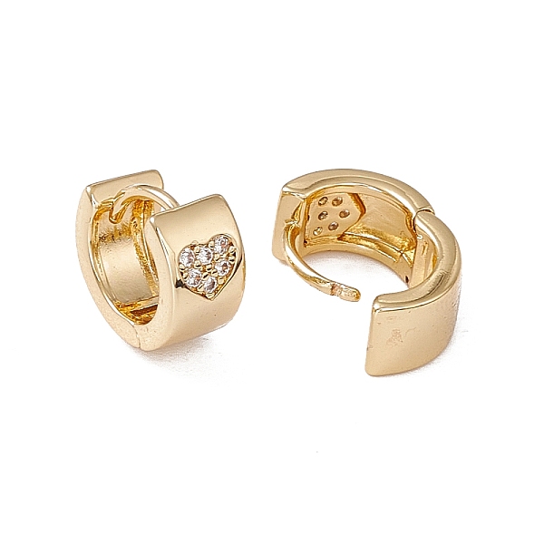 

PandaHall Clear Cubic Zirconia Heart Pattern Thick Hoop Earrings, Rack Plating Brass Jewelry for Women, Lead Free & Cadmium Free, Real 18K...