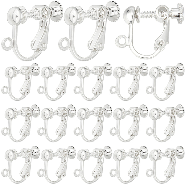 

PandaHall SUNNYCLUE 40Pcs Brass Screw Clip Earring Converter, Spiral Ear Clip, for Non-pierced Ears, with Loop, Silver, 17x13.5x5mm, Hole...