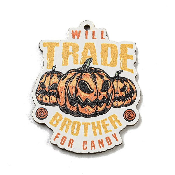 

PandaHall Wood Pendants, Halloween Theme, Orange, Pumpkin, 50x40x3mm, Hole: 2mm Wood Pumpkin Orange