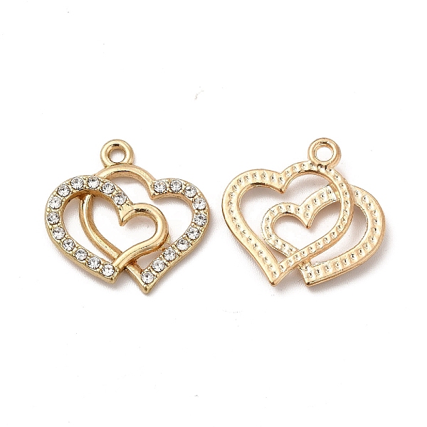 

PandaHall Alloy Crystal Rhinestone Pendants, Double Heart Charm, Golden, 20x19.5x2.5mm, Hole: 1.8mm Alloy+Rhinestone Heart Clear