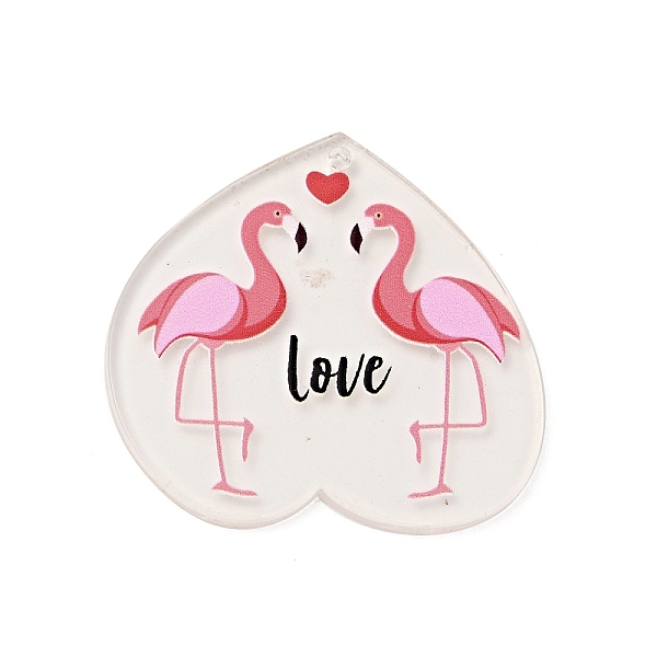 

PandaHall Valentine's Day Theme Acrylic Pendants, Heart with Word Love, Flamingo Pattern, 36x36x2mm, Hole: 1.5mm Acrylic Flamingo Shape