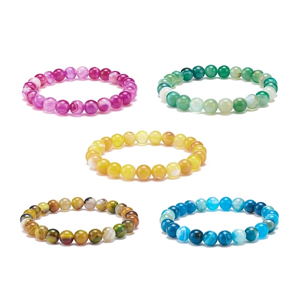 

PandaHall Natural Agate Round Beaded Stretch Bracelet, Gemstone Jewelry for Women, Mixed Color, Inner Diameter: 2 inch(5.1cm), Beads: 8.5mm..., Multicolor