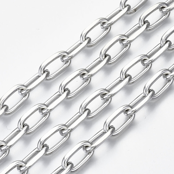 

PandaHall Unwelded Iron Paperclip Chains, Drawn Elongated Cable Chains, with Spool, Platinum, 13.6x7x2mm, about 32.8 Feet(10m)/roll Iron