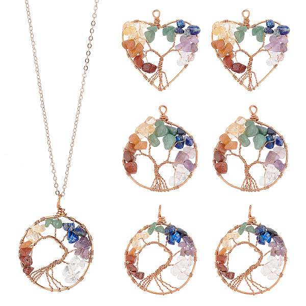 

PandaHall SUPERFINDINGS 6Pcs 3 Styles Crystal Tree of Life Wire Wrapped Pendant 53.5~54.5x42~45.5mm Quartz 7 Chakra Crystals Gemstone Charms...