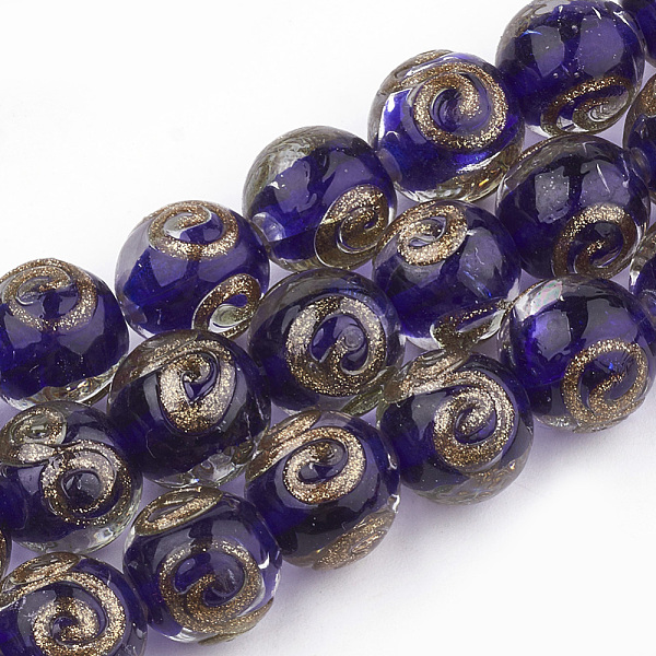

PandaHall Handmade Gold Sand Lampwork Beads, Round, DarkSlate Blue, 11.5~12.5x11~12mm, Hole: 1.5~2mm Lampwork Round Blue