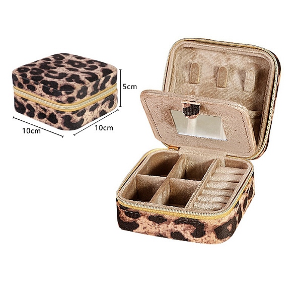 

PandaHall Mini Square Velvet Jewelry Set Organizer Case, Leopard Print Jewelry Zipper Boxes with Mirror Inside, for Earrings, Rings..., Brown