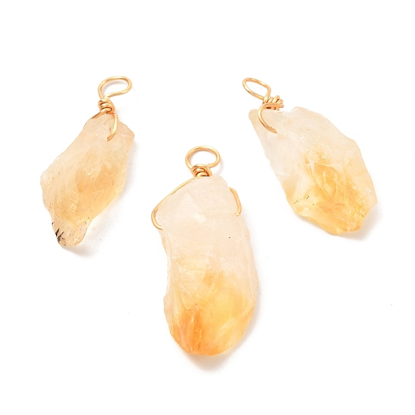 

PandaHall Natural Citrine Pendants, with Real 18K Gold Plated Eco-Friendly Copper Wire, Nuggets, 20~34x7.25~13.50x6.5~12mm, Hole: 3mm...