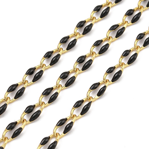 

PandaHall Ion Plating(IP) Brass Dapped Chains, Cable Chains with Enamel, Real 18K Gold Plated, Soldered, with Spool, Flat Oval, Black...
