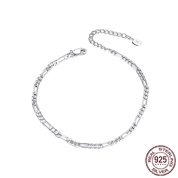 

PandaHall Rhodium Plated 925 Sterling Silver Figaro Chain Anklet, Women's Jewelry for Summer Beach, with S925 Stamp, Real Platinum Plated...