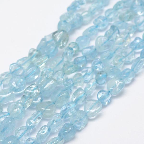

PandaHall Natural Aquamarine Beads Strands, Tumbled Stone, Nuggets, 6~8x4~6mm, Hole: 1mm, 15.3 inch(39cm) Aquamarine Nuggets Blue