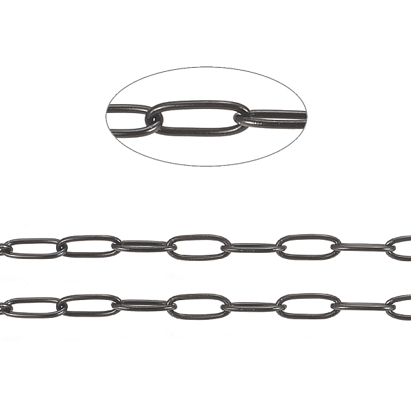 

PandaHall 304 Stainless Steel Paperclip Chains, Soldered, with Spool, Electrophoresis Black, 5.5x2.2x0.5mm, 20m/roll. 304 Stainless Steel