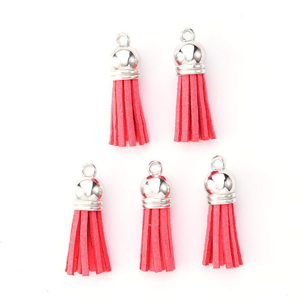

PandaHall Faux Suede Tassel Pendant Decorations, with CCB Plastic Cord Ends, Platinum, 33~35x10mm, Hole: 2.5mm Faux Suede Red