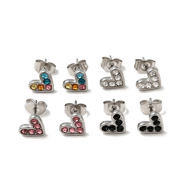 

PandaHall Heart 304 Stainless Steel Rhinestone Stud Earrings, 316 Surgical Stainless Steel Pin Ear Studs, with Ear Nuts, Stainless Steel..., Multicolor