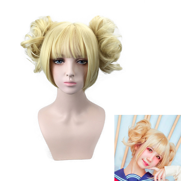 PandaHall Short Blonde Lonita Cosplay Wigs, Synthetic Hero Wigs for Makeup Costume, with Bang, 9 inch(23cm) High Temperature Fiber Yellow