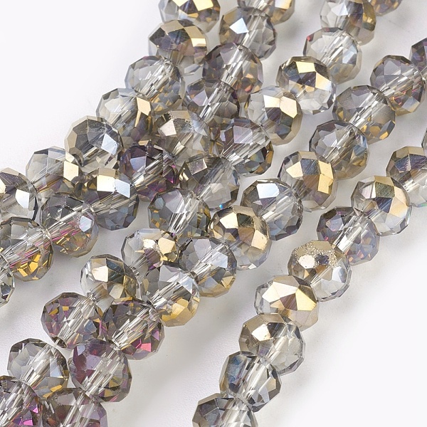 

PandaHall Electroplate Glass Beads Strands, Half Plated, Faceted, Rondelle, Silver, 6x4~5mm, Hole: 0.8~1mm, about 88~92pcs/strand, 15.5...