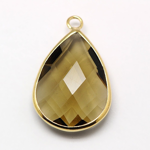 

PandaHall Golden Tone Brass Glass Teardrop Pendants, Faceted, Tan, 18x10x5mm, Hole: 2mm Brass+Glass Teardrop Orange