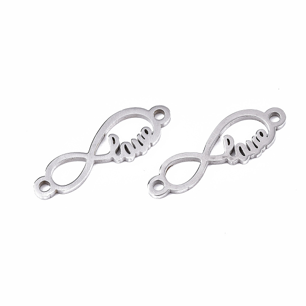 

PandaHall 201 Stainless Steel Links Connectors, Laser Cut, for Valentine's Day, Infinity with Word Love, Stainless Steel Color, 6.5x20x1mm...