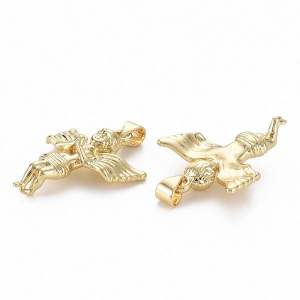 

PandaHall Brass Pendants, Nickel Free, Angel, Real 16K Gold Plated, 28.5x20.5x6mm, Hole: 3x5.5mm Brass Angel & Fairy