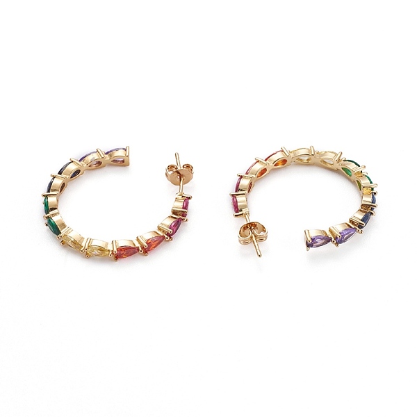 

PandaHall Brass Micro Pave Cubic Zirconia Stud Earrings, Half Hoop Earrings, with Brass Ear Nuts, Ring, Colorful, Real 18K Gold Plated...