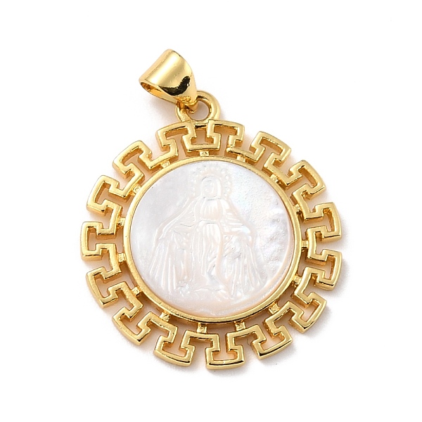 

PandaHall Eco-Friendly Brass Pendants, Long-Lasting Plated, with Natural Shell, Real 18K Gold Plated, Cadmium Free & Lead Free, Round with...