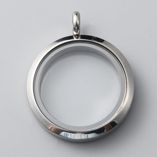 

PandaHall 304 Stainless Steel Locket Pendants, with Glass, DIY Accessories for Jewelry Pendant Making, Flat Round Charm, Stainless Steel...