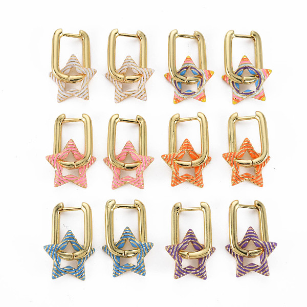 

PandaHall Brass Enamel Dangle Hoop Earrings, Nickel Free, Star, Real 16K Gold Plated, Mixed Color, 25mm, Pin: 1mm Brass Star Multicolor