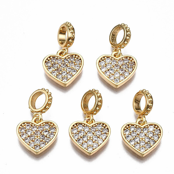 

PandaHall Brass Micro Pave Clear Cubic Zirconia Pendants, Nickel Free, Heart, Real 18K Gold Plated, 18x11x2mm, Hole: 4mm, Ring: 9x7x2mm...