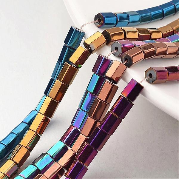 

PandaHall Electroplate Non-magnetic Synthetic Hematite Bead Strands, Faceted, Column, Mixed Color, 6x4~5mm, Hole: 1mm, about 66pcs/strand...