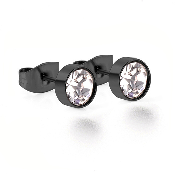 

PandaHall 304 Stainless Steel Ear Studs, with Rhinestone, Flat Round, Crystal, Gunmetal, 14mm, Pin: 0.7mm Rhinestone Clear