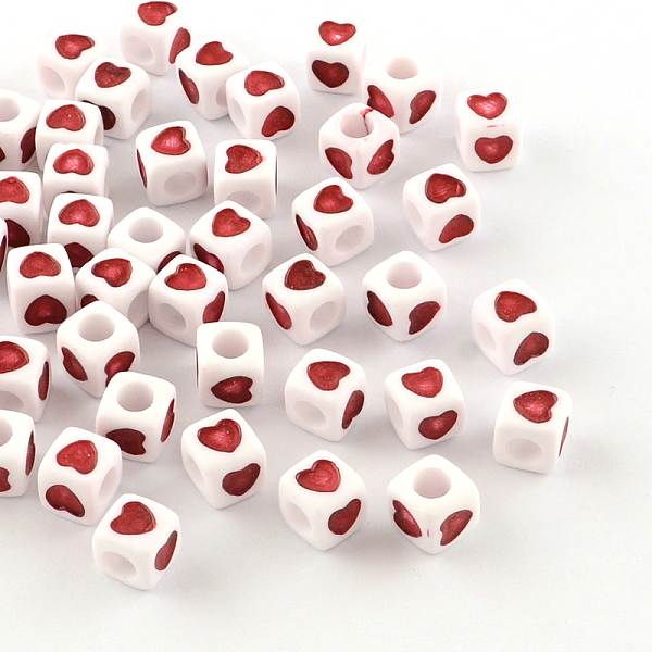 

PandaHall Opaque Acrylic European Beads, Large Hole Cube Beads, with Heart Pattern, Red, 7x7x7mm, Hole: 4mm, about 1900pcs/500g Acrylic Cube...