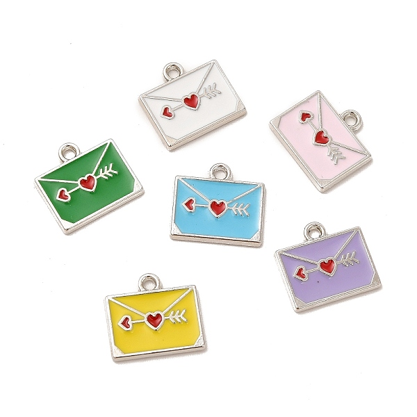 

PandaHall Alloy Enamel Pendants, Envelope with Heart Charms, Mixed Color, Platinum, 14x15.5x1.5mm, Hole: 1.6mm Alloy+Enamel Multicolor
