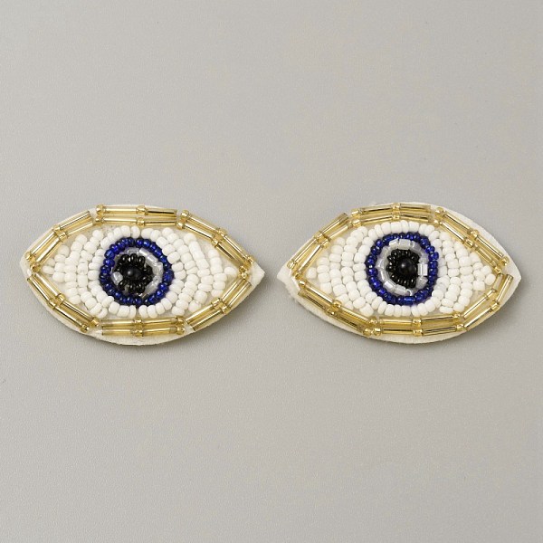 

PandaHall Handmade Ornament Accessories, Plastic Beaded Appliques, for DIY Clothes, Bag, Shoes Decoration, Evil Eye, White, 30x50x4~5mm...